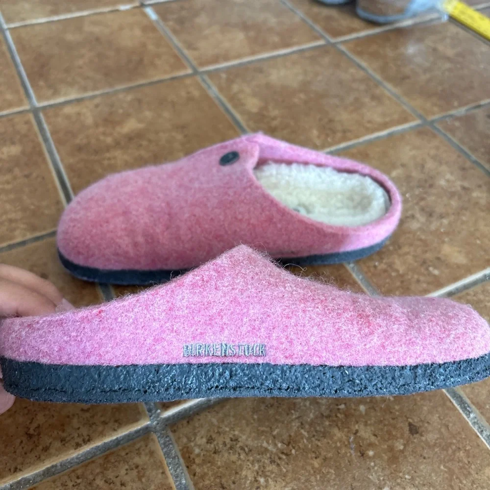 Birkenstock Kids Pink Wool Slip-On Clog Slippers
